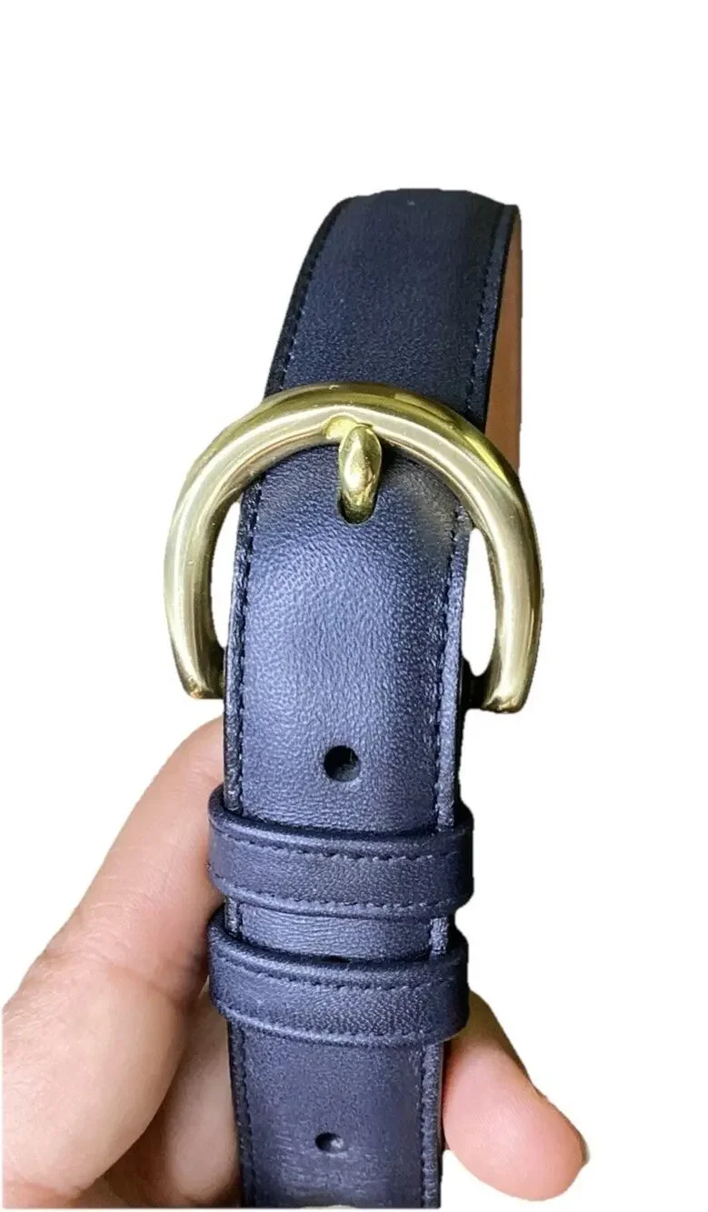 Vintage Coach 2800 Navy Blue Leather Belt Brass USA L
